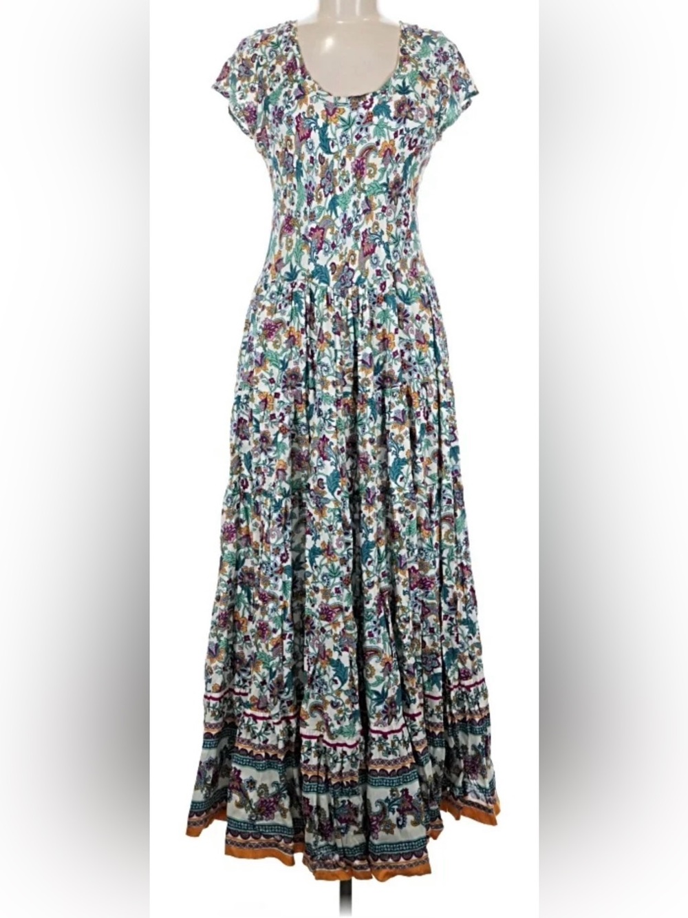 Soft Surroundings Floral Maxi Dress in White with Teal, Rust, and Purple - Picture 1 of 5